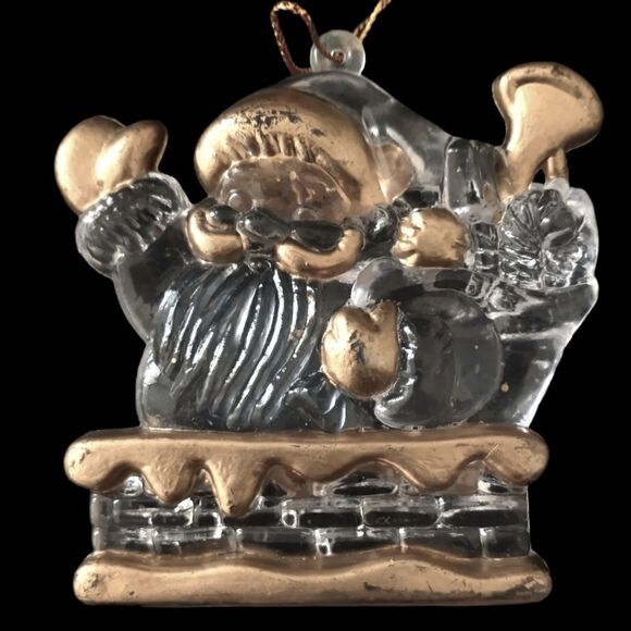 Acrylic Icicle Ornaments Lot x 3 Snowman Santa Claus Gold Trimmed Clear Lucite. - Picture 8 of 16